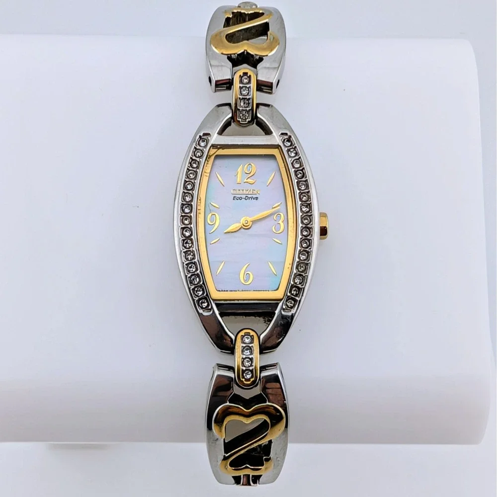 Citizen Silhouette B023 MOP Crystal Two Tone Heart Link Watch New Capacitor 5.74